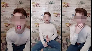Teen boy jerks off and swallows cum